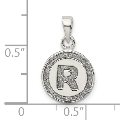 Sterling Silver Glitter Enamel Letter R Initial Circle Pendant