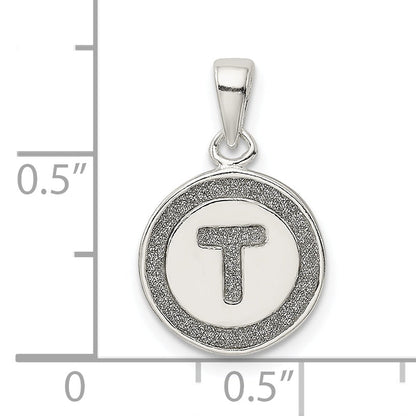 Sterling Silver Glitter Enamel Letter T Initial Circle Pendant