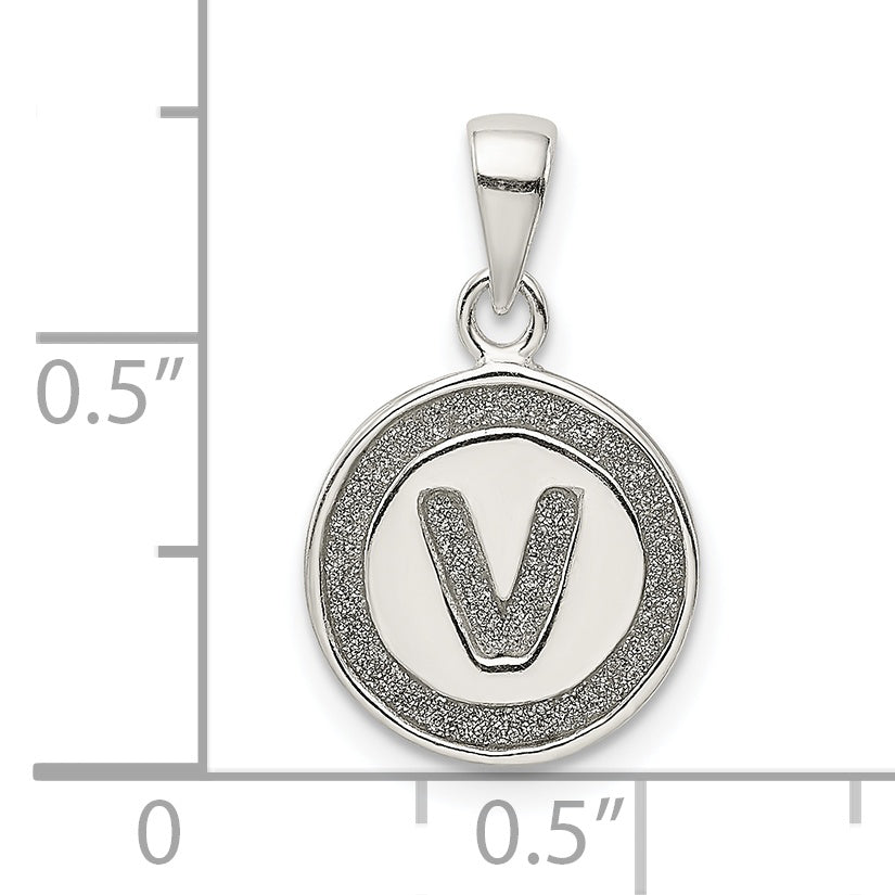 Sterling Silver Glitter Enamel Letter V Initial Circle Pendant