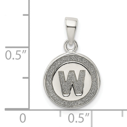 Sterling Silver Glitter Enamel Letter W Initial Circle Pendant