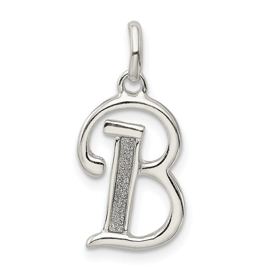 Sterling Silver Polished Glitter Enamel Letter B Initial Charm