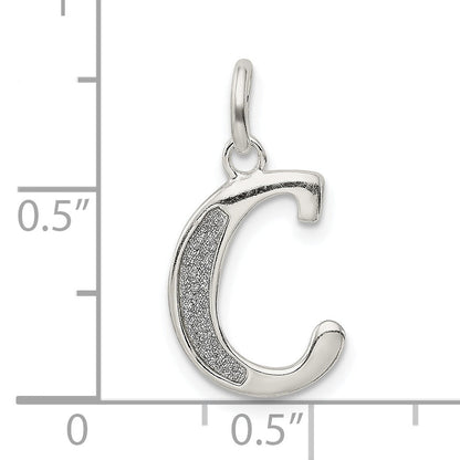 Sterling Silver Polished Glitter Enamel Letter C Iniital Charm