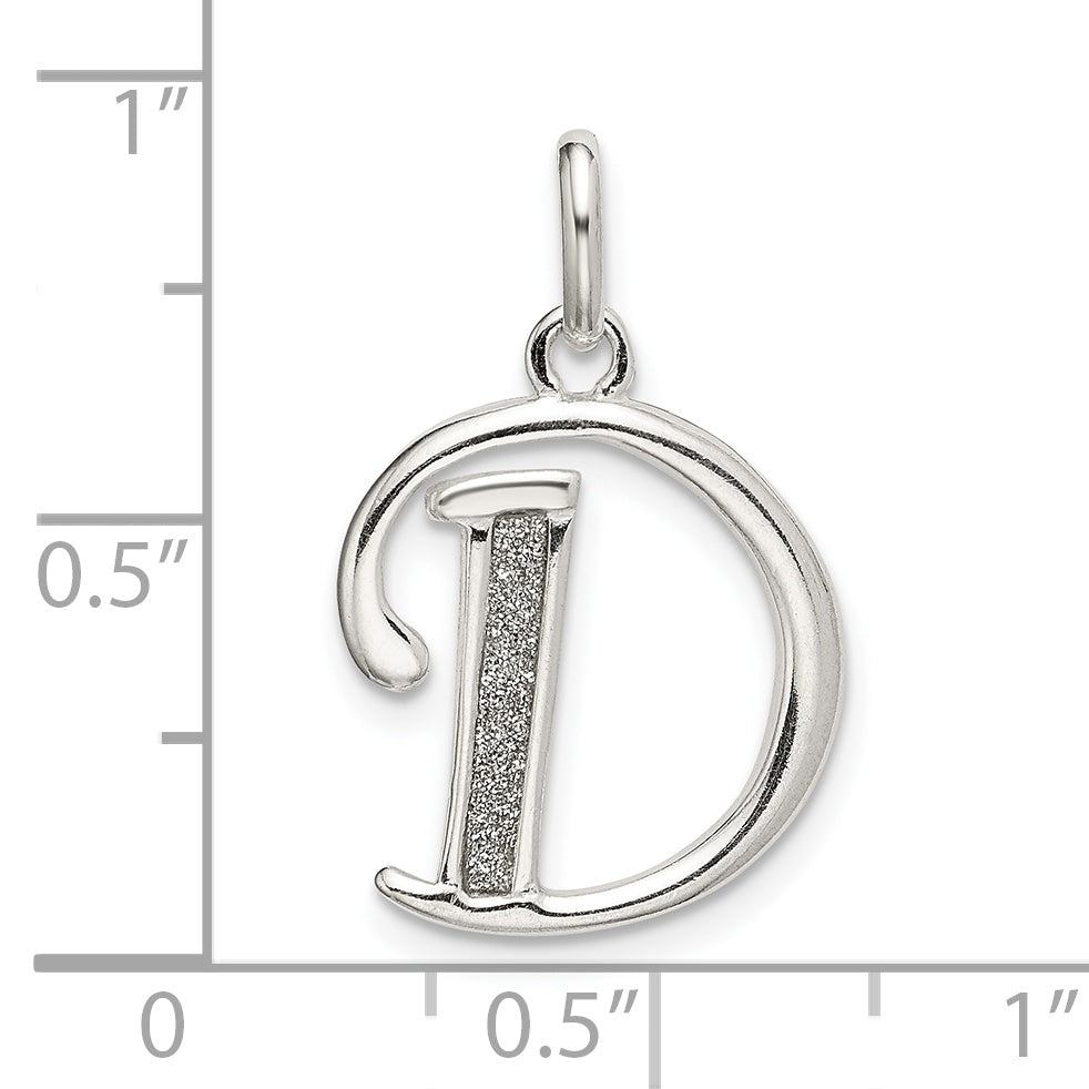 Sterling Silver Polished Glitter Enamel Letter D Initial Charm
