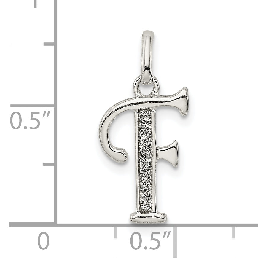 Sterling Silver Polished Glitter Enamel Letter F Initial Charm