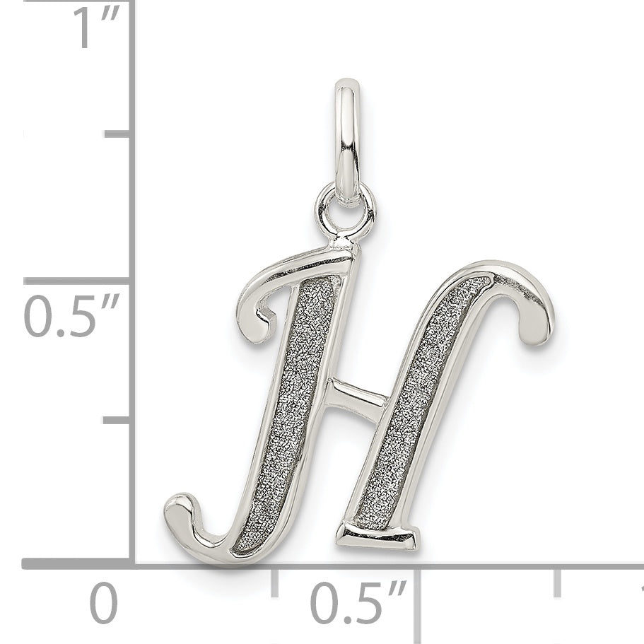 Sterling Silver Polished Glitter Enamel Letter H Initial Charm