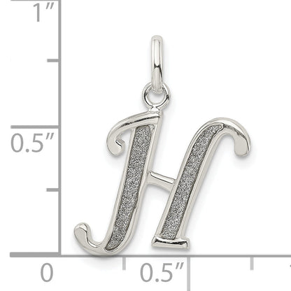 Sterling Silver Polished Glitter Enamel Letter H Initial Charm
