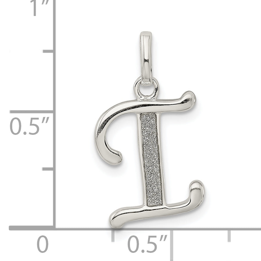 Sterling Silver Polished Glitter Enamel Letter I Initial Charm
