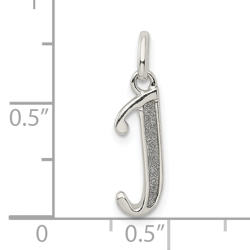 Sterling Silver Polished Glitter Enamel Letter J Initial Charm