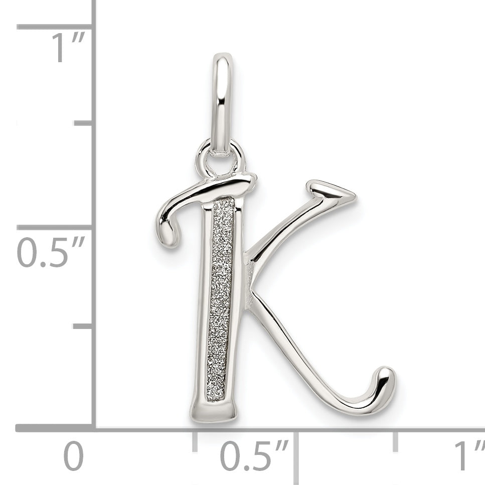 Sterling Silver Polished Glitter Enamel Letter K Initial Charm