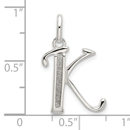 Sterling Silver Polished Glitter Enamel Letter K Initial Charm