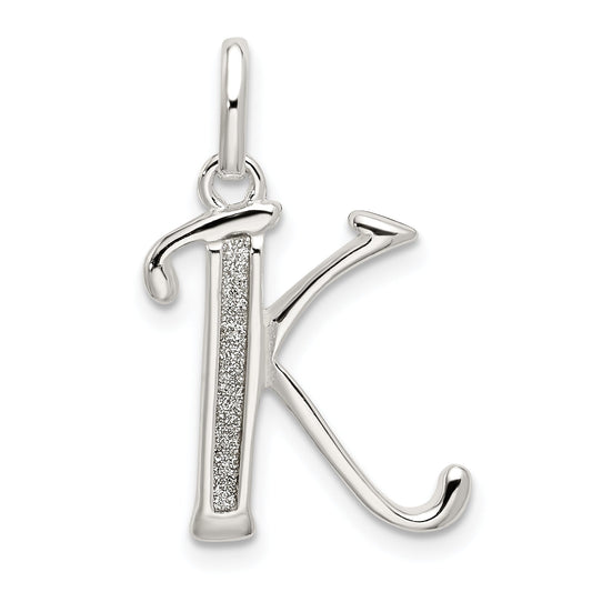 Sterling Silver Polished Glitter Enamel Letter K Initial Charm