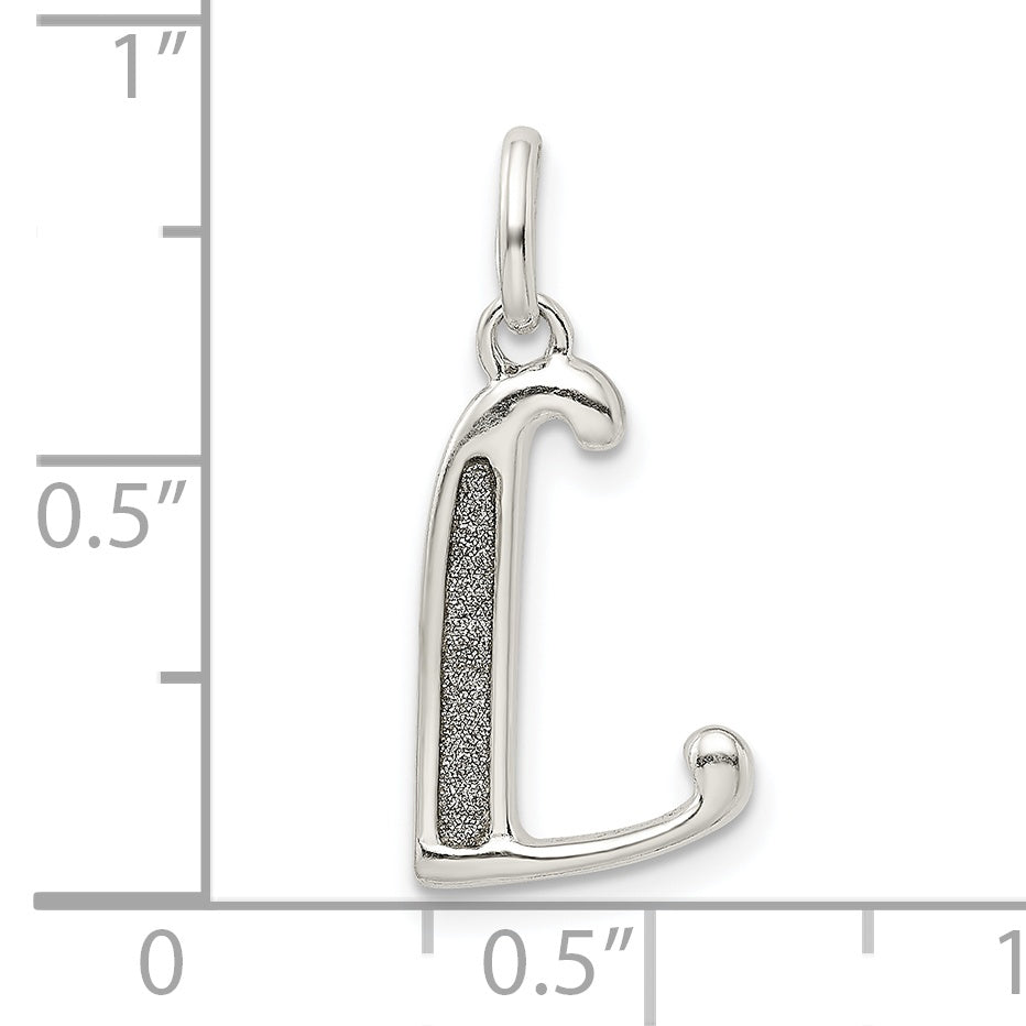 Sterling Silver Polished Glitter Enamel Letter L Initial Charm