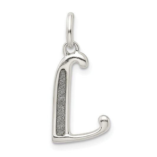 Sterling Silver Polished Glitter Enamel Letter L Initial Charm