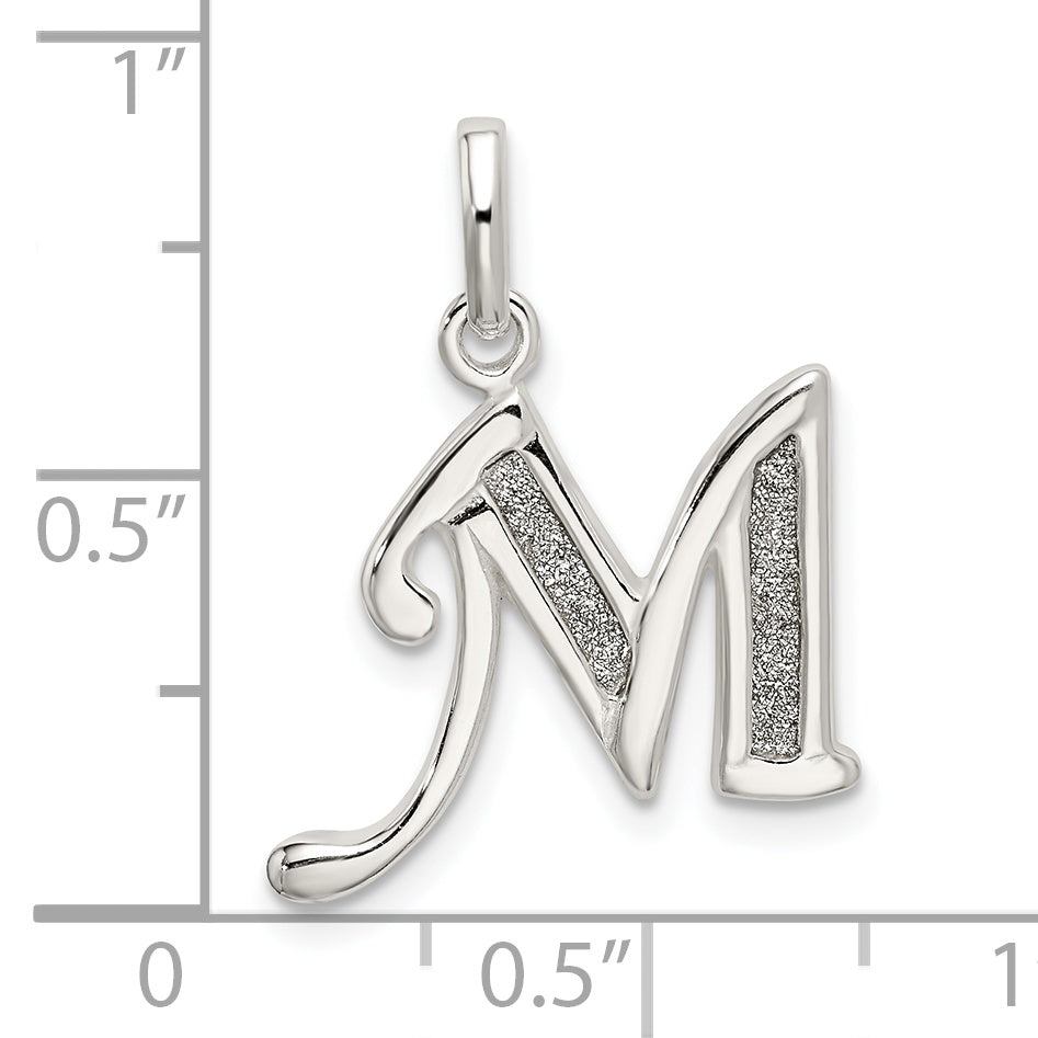 Sterling Silver Polished Glitter Enamel Letter M Initial Charm