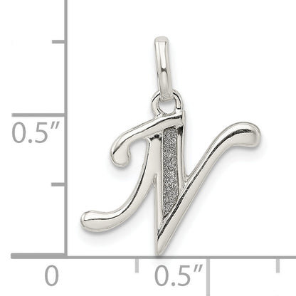 Sterling Silver Polished Glitter Enamel Letter N Initial Charm