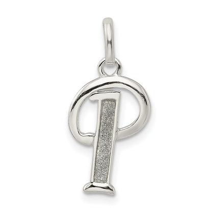 Sterling Silver Polished Glitter Enamel Letter P Initial Charm