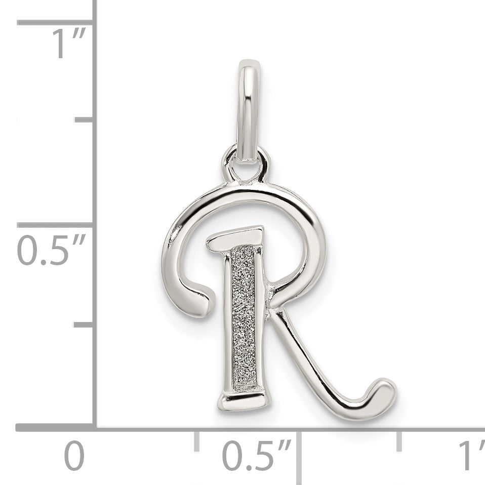 Sterling Silver Polished Glitter Enamel Letter R Initial Charm