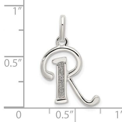 Sterling Silver Polished Glitter Enamel Letter R Initial Charm