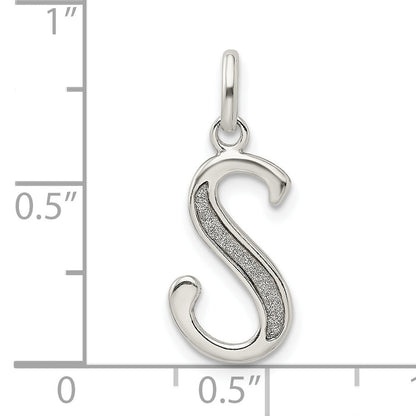 Sterling Silver Polished Glitter Enamel Letter S Initial Charm
