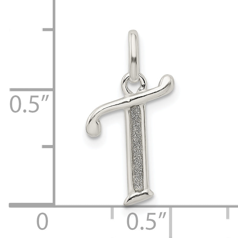 Sterling Silver Polished Glitter Enamel Letter T Initial Charm