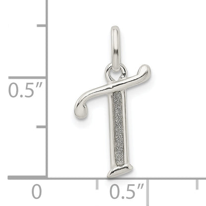 Sterling Silver Polished Glitter Enamel Letter T Initial Charm