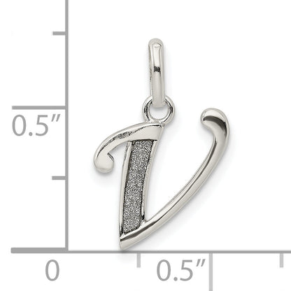 Sterling Silver Polished Glitter Enamel Letter V Initial Charm