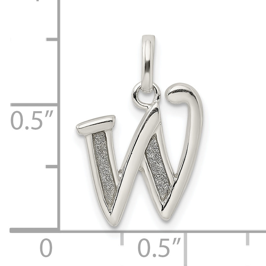 Sterling Silver Polished Glitter Enamel Letter W Initial Charm