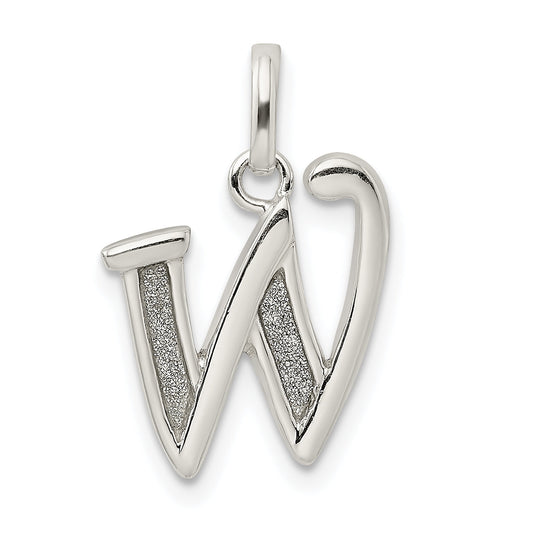 Sterling Silver Polished Glitter Enamel Letter W Initial Charm