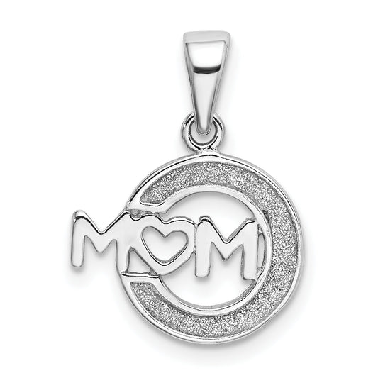Sterling Silver Rhodium-Plated Enamel Glitter Fabric Mom Pendant