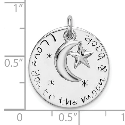 Sterling Silver Rhodium-Plated Love You To Moon & Back Pendant