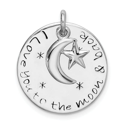 Sterling Silver Rhodium-Plated Love You To Moon & Back Pendant
