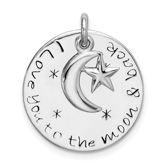 Sterling Silver Rhodium-Plated Love You To Moon & Back Pendant