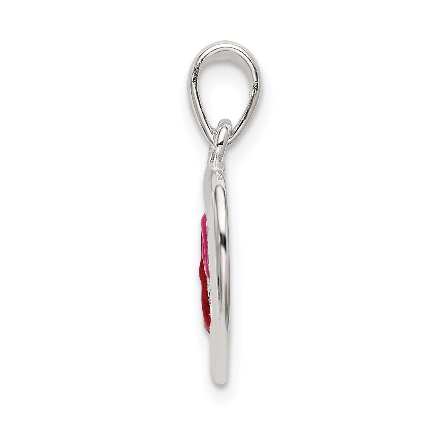 Sterling Silver Polished Red And Pink Enameled Hearts Pendant