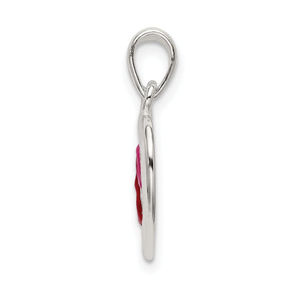 Sterling Silver Polished Red And Pink Enameled Hearts Pendant