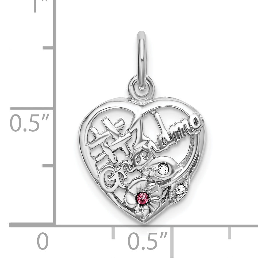 Sterling Silver Rhodium-Plated Pink & White Cz #1 Grandma Pendant
