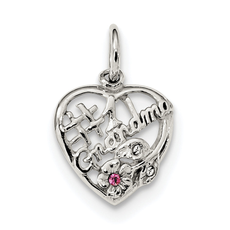 Sterling Silver Rhodium-Plated Pink & White Cz #1 Grandma Pendant