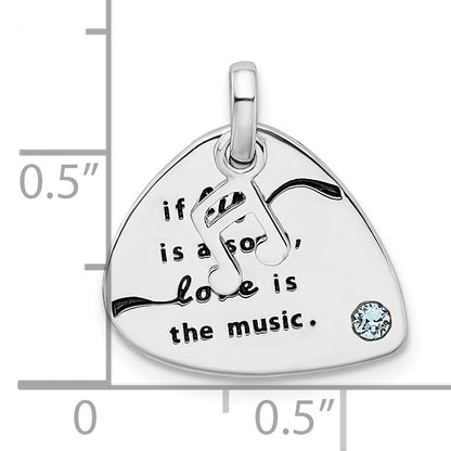 Sterling Silver Rh-Plate Crystal Antique Guitar Pick Pendant