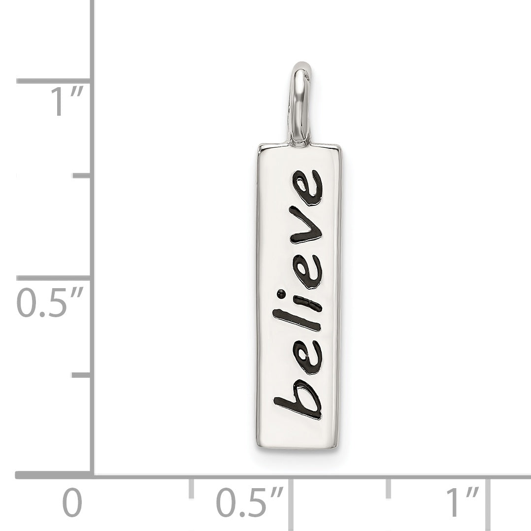 Sterling Silver Polished Enameled Believe Pendant