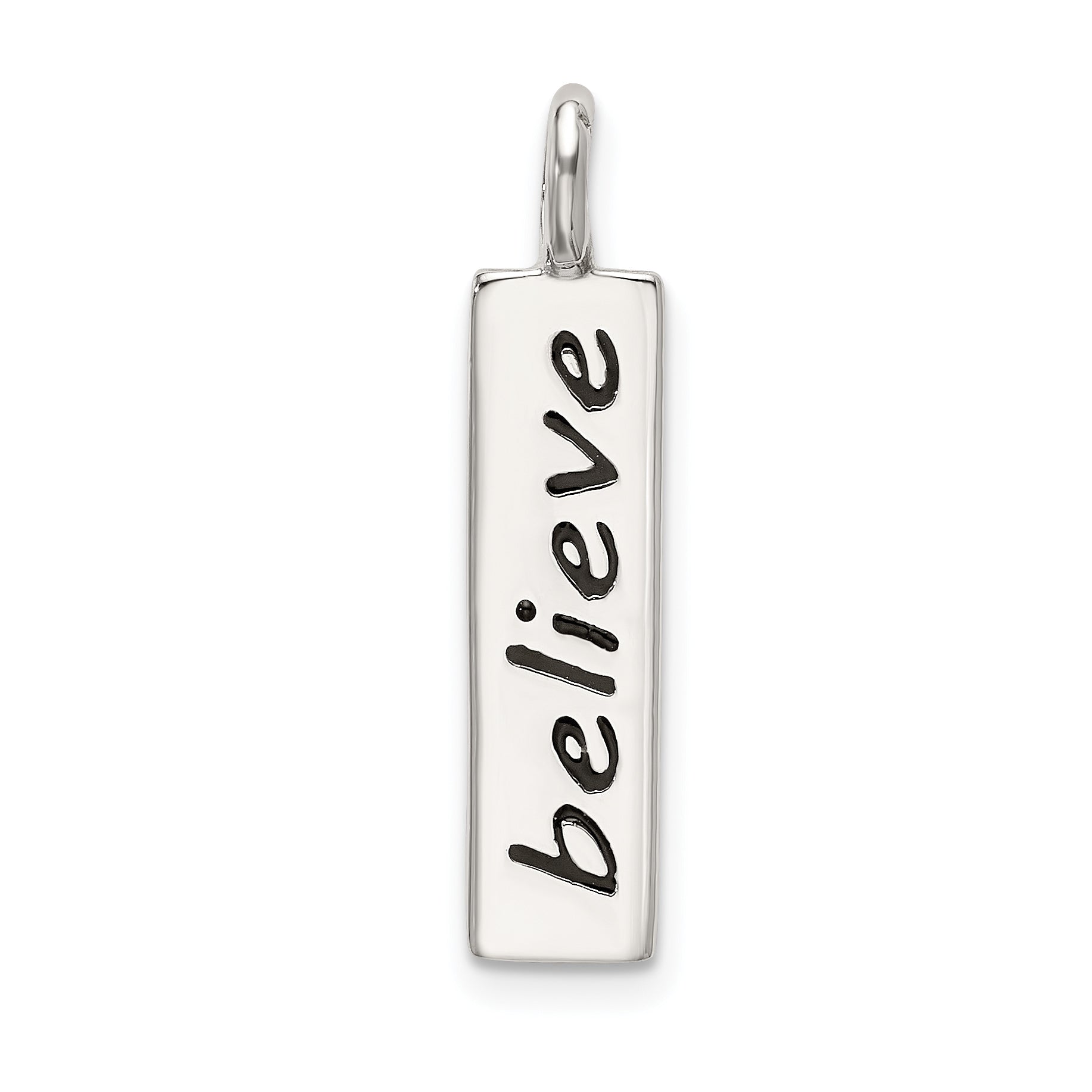 Sterling Silver Polished Enameled Believe Pendant