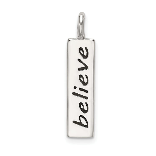 Sterling Silver Polished Enameled Believe Pendant