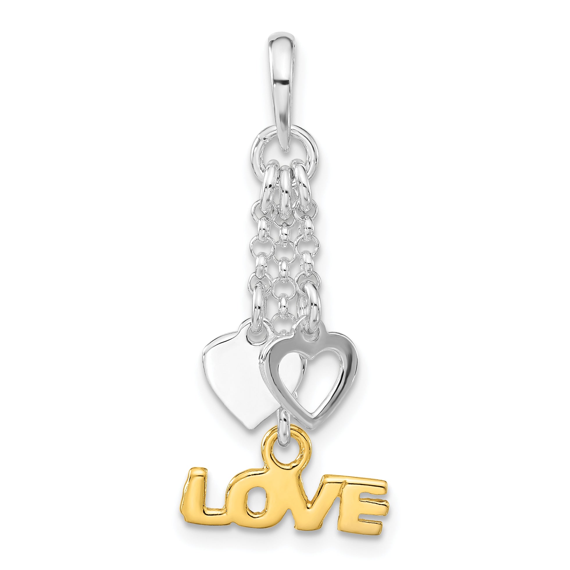 Sterling Silver & Gold-Tone Love And Hearts Dangle Pendant