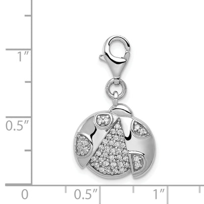 Sterling Silver Silber Rhodium-Plated Cz Ladybug With Lobster Clasp Charm