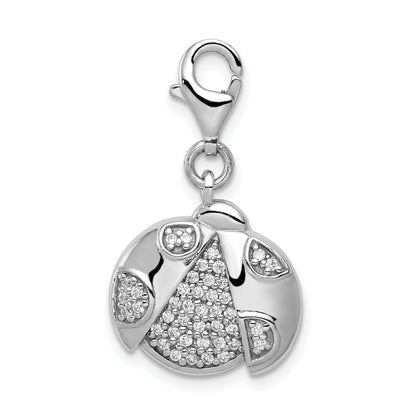 Sterling Silver Silber Rhodium-Plated Cz Ladybug With Lobster Clasp Charm