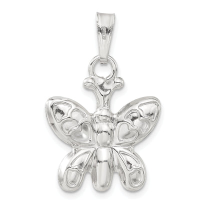 Sterling Silver Rhodium-Plated Polished Puffed Butterfly Charm