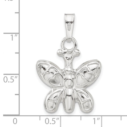 Sterling Silver Rhodium-Plated Polished Puffed Butterfly Charm