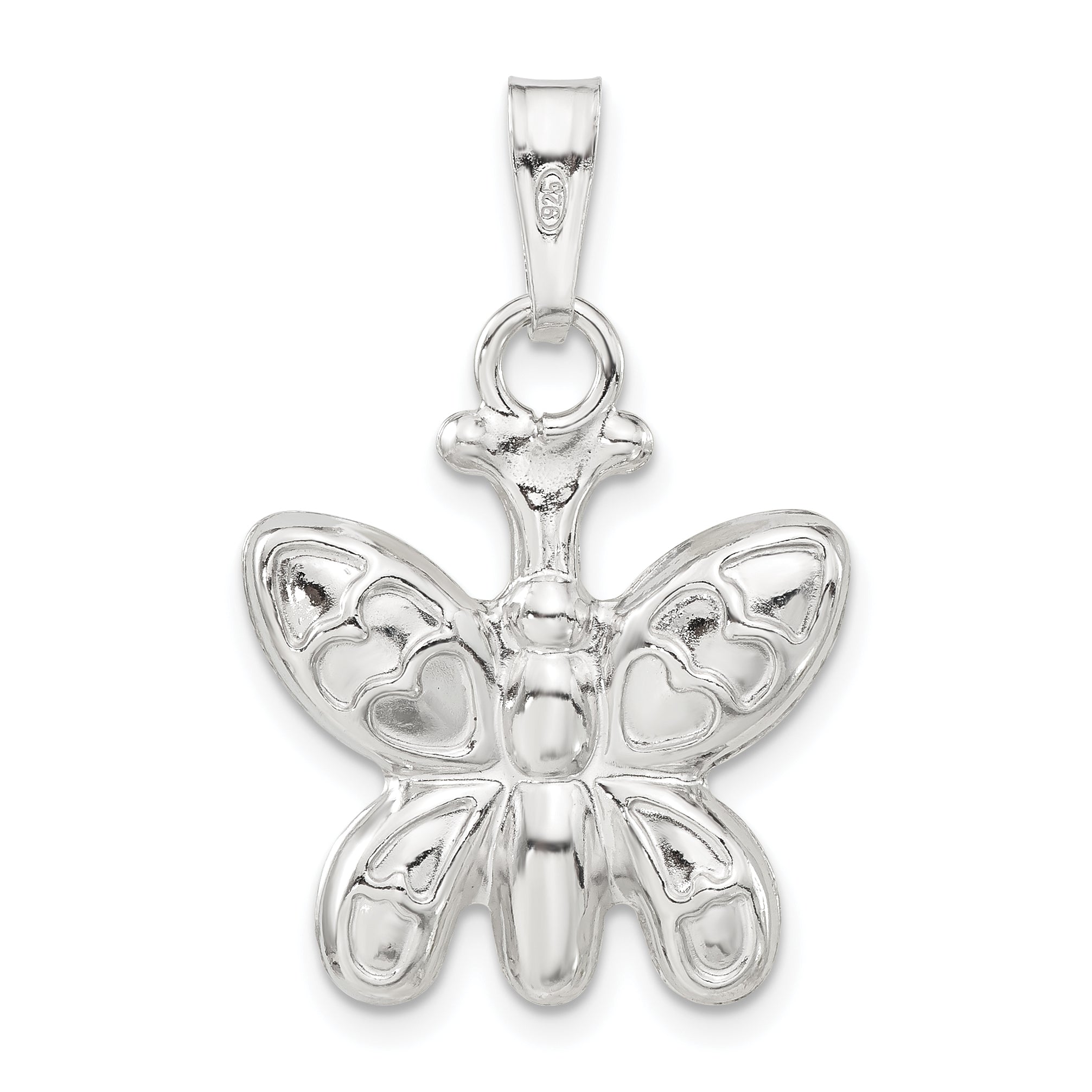 Sterling Silver Rhodium-Plated Polished Puffed Butterfly Charm