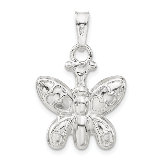 Sterling Silver Rhodium-Plated Polished Puffed Butterfly Charm