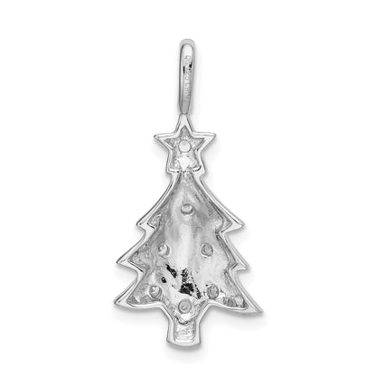 Sterling Silver Rhodium-Plated Cz Christmas Tree Pendant