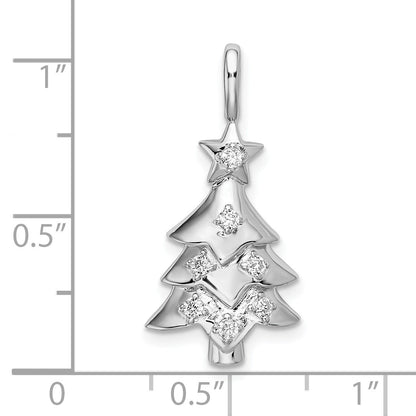 Sterling Silver Rhodium-Plated Cz Christmas Tree Pendant