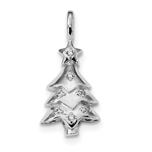 Sterling Silver Rhodium-Plated Cz Christmas Tree Pendant